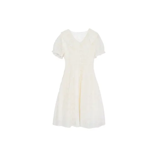 SMEN Short-Sleeved Dresses Women's Beige