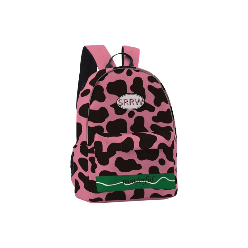 SRRW PU Student Backpack Regular Unisex Black Pink-1