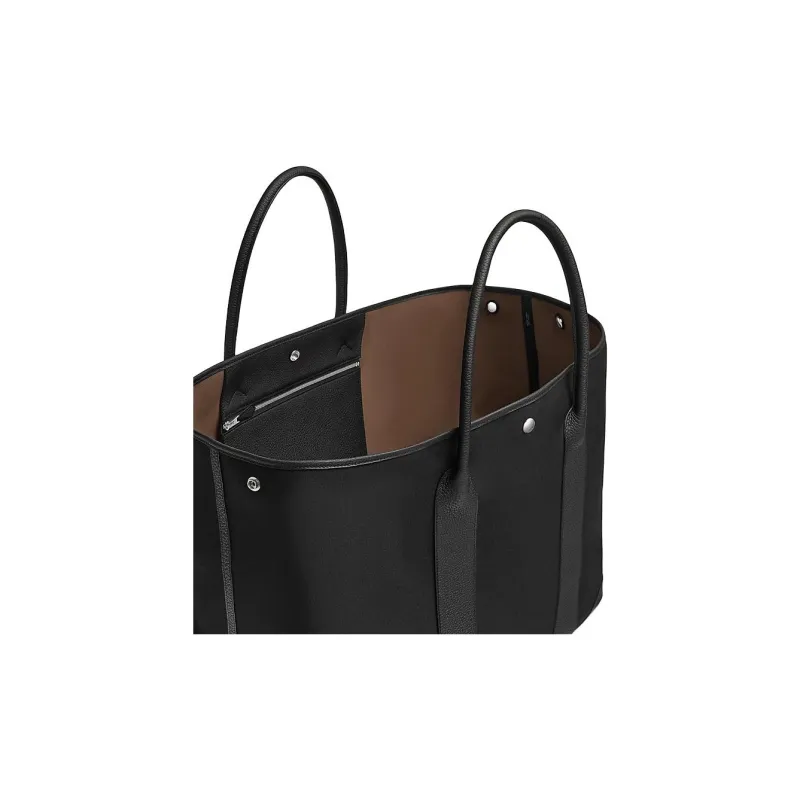HERMES Garden Party Woolycot Canvas With Negonda Calfskin Garden Bag Handbag Women's Black-2