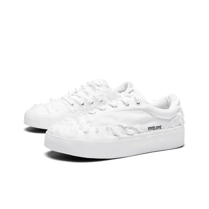 YIVELOVE Anti Slip Wear Resistant Breathable Lightweight Low Top Canvas Shoes Unisex White-2