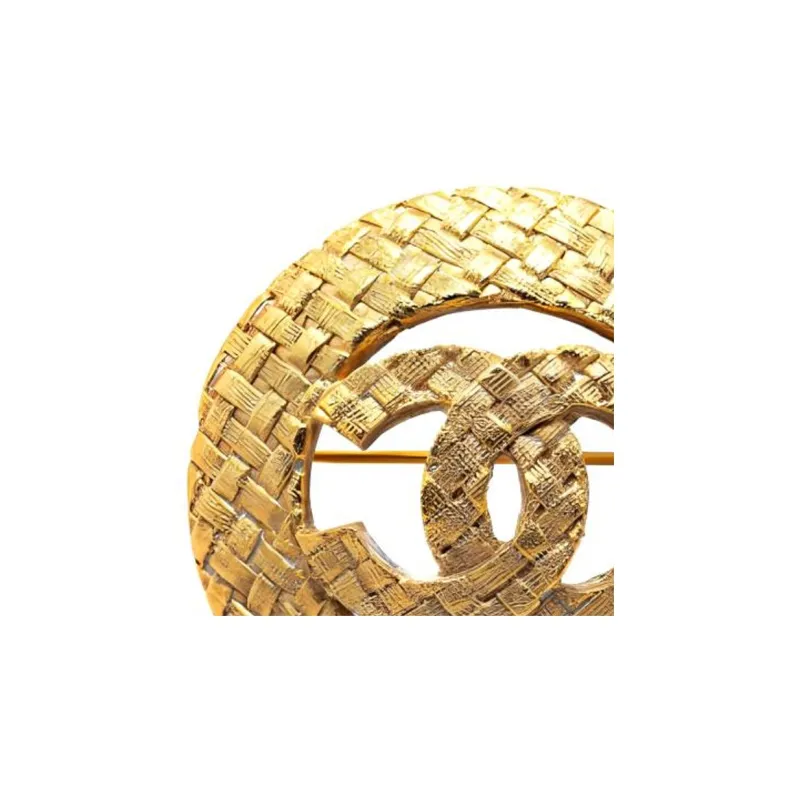 CHANEL 1980 1990 Plated Cc Round Woven Brooch Costume Brooch-2