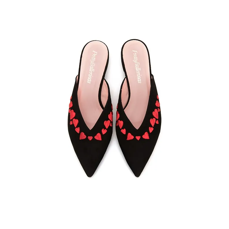 PrettyBallerinas Rubber Sole Slip-Resistant Wrap-toe Slippers Women's Black Red-3