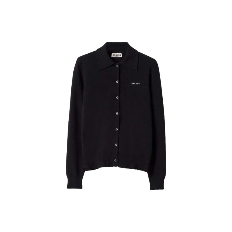MIU MIU Logo Intarsia Knitted Button Up Cardigan-2