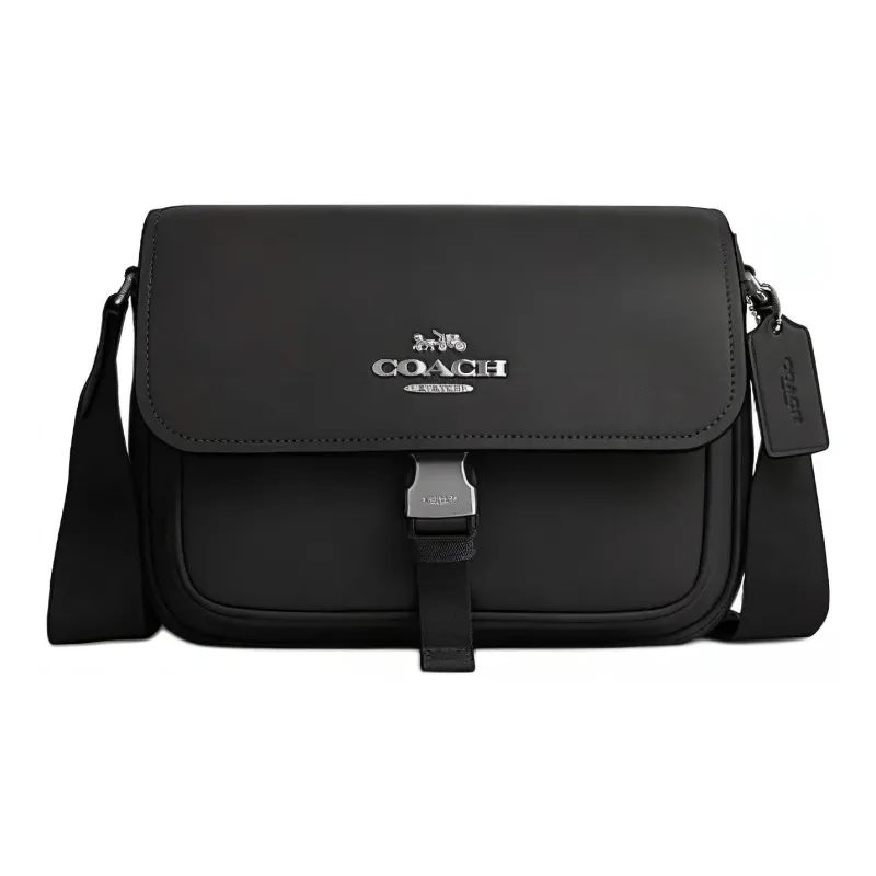 COACH Cow Leather Messenger Bag, Shoulder Bag, Crossbody Bag Medium Size Women's Black-0