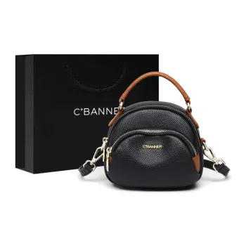 C°BANNER Cow Leather With Synthetic Leather Small Round Bag, Shoulder Bag, Crossbody Bag, Handbag Regular Women's Black