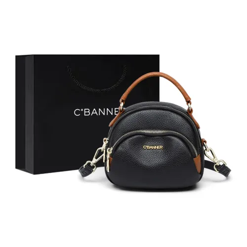 C°BANNER Cow Leather With Synthetic Leather Small Round Bag, Shoulder Bag, Crossbody Bag, Handbag Regular Women's Black