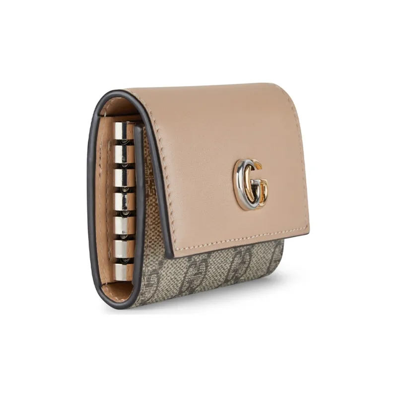 GUCCI GG Marmont Canvas With Leather Binding Key Pouch Women's Beige & Ebony-1