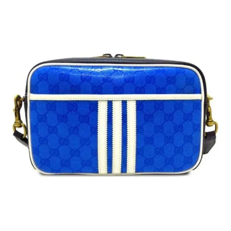 GUCCI Adidas Collaboration Canvas With Leather Trim Camera Bag Shoulder Bag Crossbody Bag Small Size Women's Blue-2