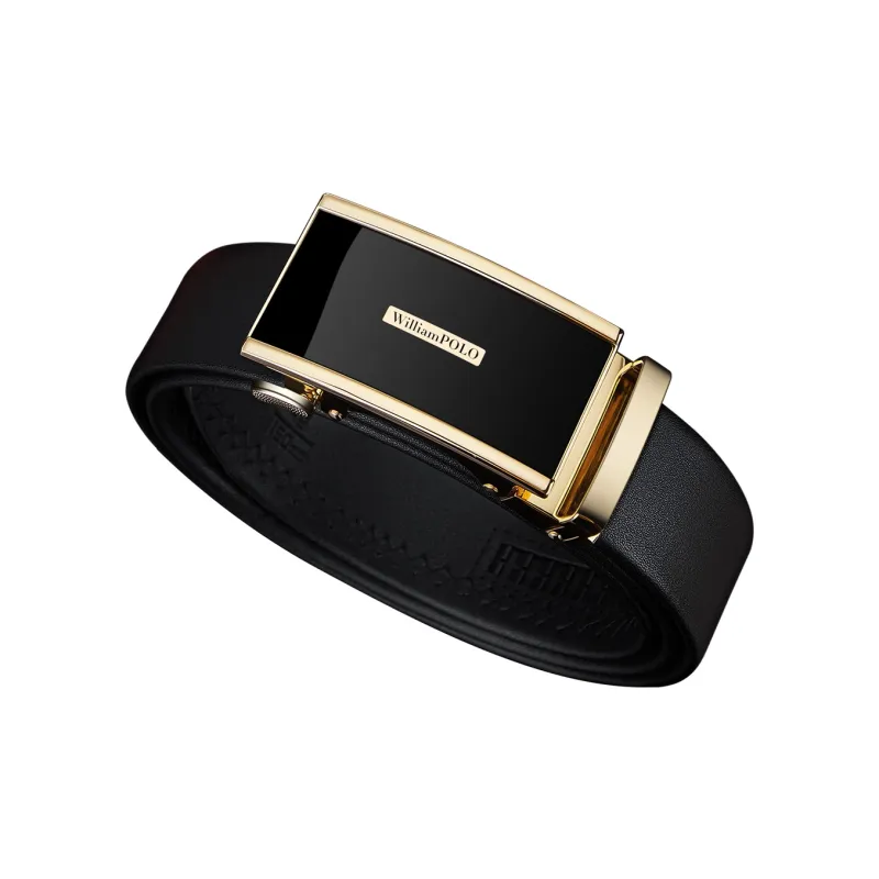 WilliamPOLO Cow Leather Leather Belts Men's Gold Width 3.4CM-1