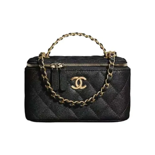 CHANEL Embossed Calfskin With Grains Box Bag Handbag Shoulder Bag Crossbody Bag Women's Black