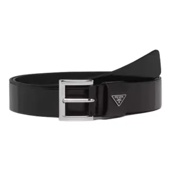 PRADA Logo Pin Buckle Leather Belts Men's Black/Silver 3CM