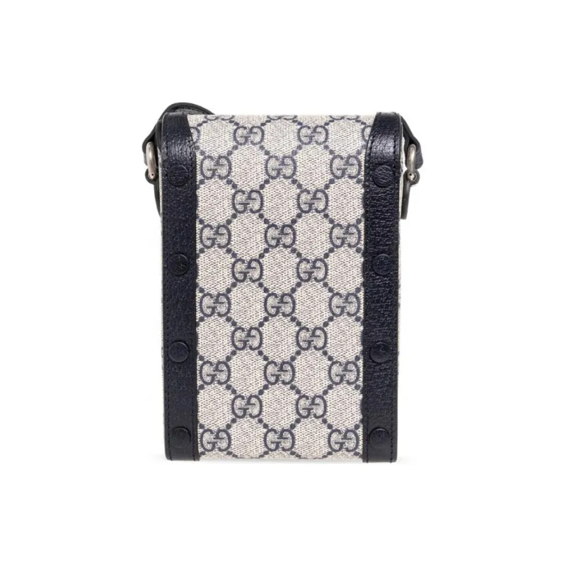 GUCCI Canvas With Leather Cell Phone Pouch, Cigarette Case, Bag, Shoulder Bag, Crossbody Bag Mini Unisex Blue & Beige-2
