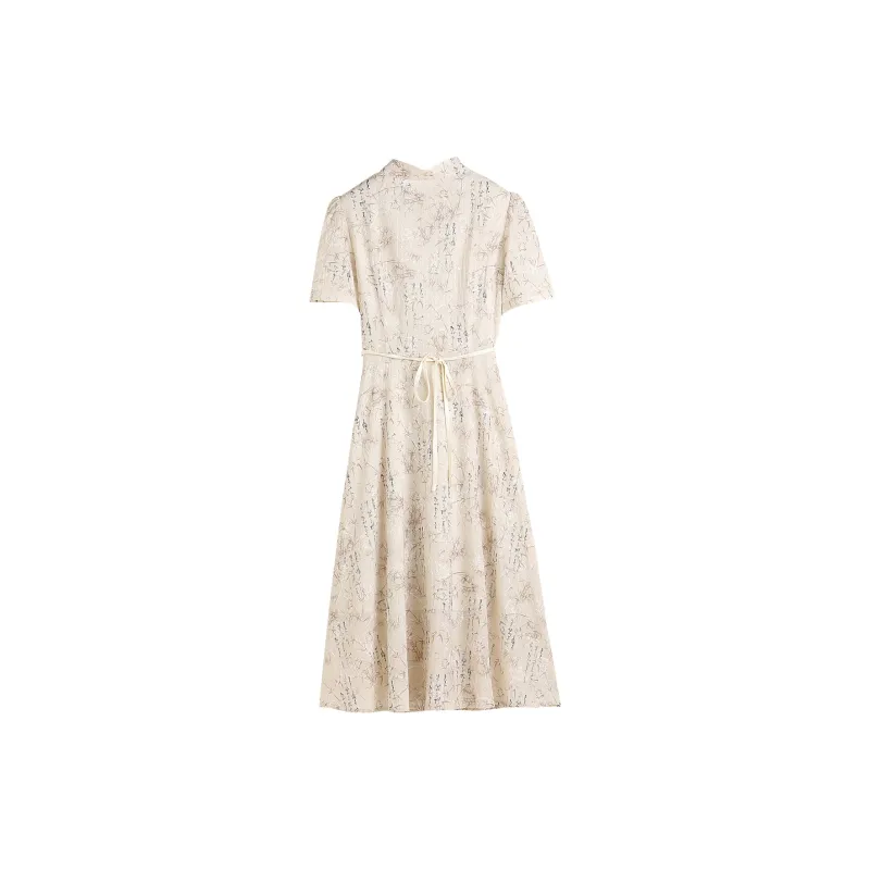 Hang Yi Court Short Sleeved Dress Women's Khaki-1