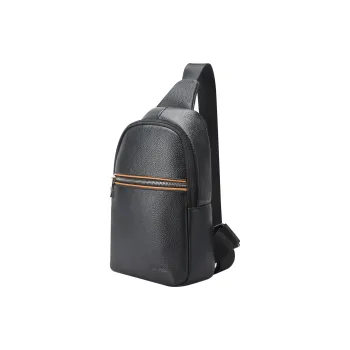 BOPAI Cow Leather Sling Bag Fanny Pack Crossbody Bag Shoulder Bag Regular Men's Black
