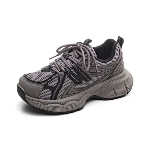 HUANQIU Chunky Sneakers Women's Low-Top Gray Brown