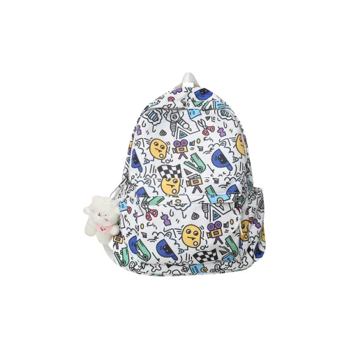 KAMLUI Nylon Double-Shoulder Backpack Students Backpack Regular Unisex Multicolor/Black White