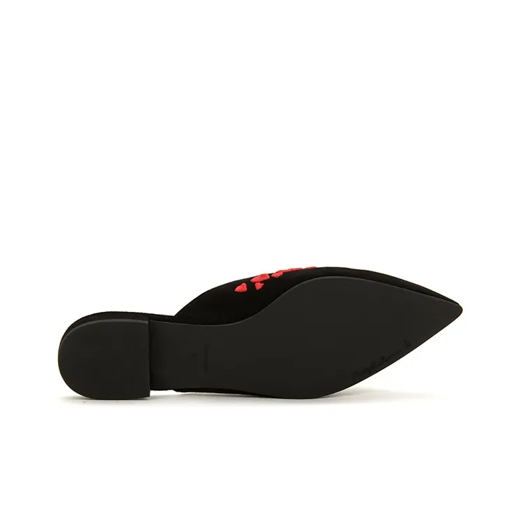 PrettyBallerinas Rubber Sole Slip-Resistant Wrap-toe Slippers Women's Black Red-4