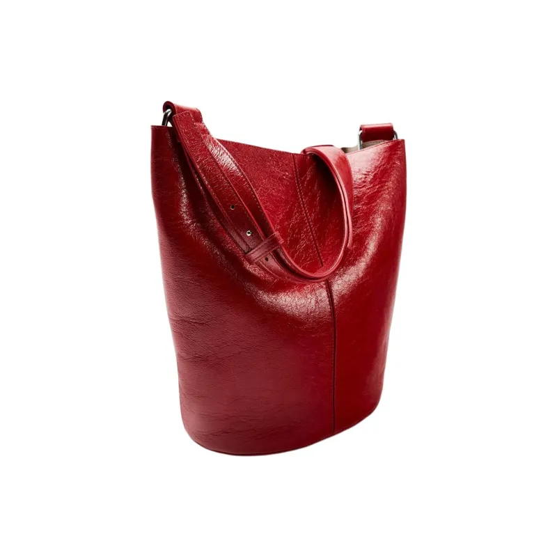ZARA Cow Leather Handbag Shoulder Bag Women's Red-1