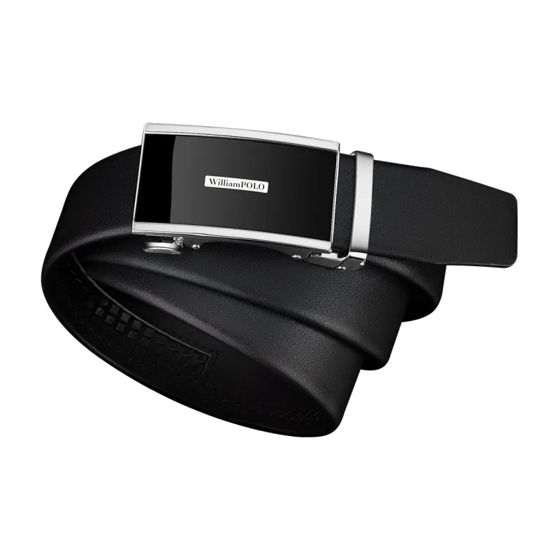 WilliamPOLO Cow Leather Leather Belts Men's Silver Width 3.4CM-2