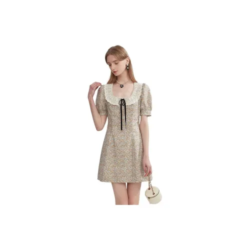 Caroline Short-Sleeved Dresses Women's White Base With Yellow Flowers