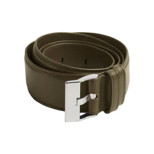 Bottega Veneta Solid Color Design, Pin Buckle Calfskin Leather Belts Men's Green Width 3.5CM