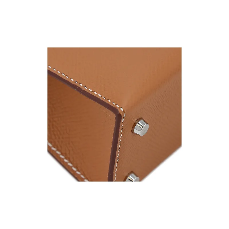 HERMES Mini Kelly 2nd Generation Epsom Leather Kelly Bag Handbags Mini Women's Gold Brown-17