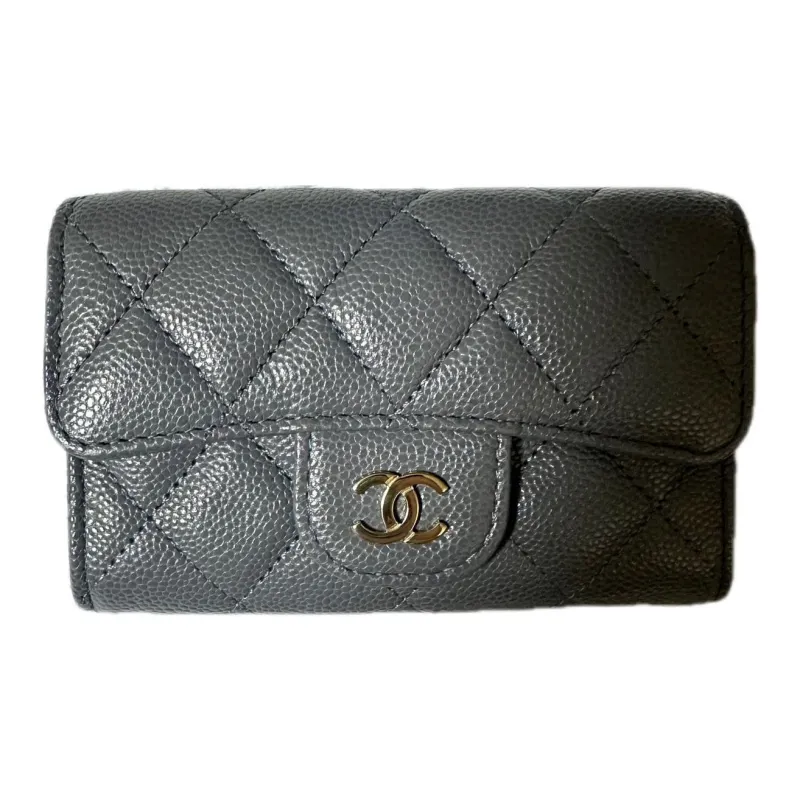 CHANEL Grain Embossed Calfskin Coin Purse, Wallet, Card Holder Women's Dark Gray-0