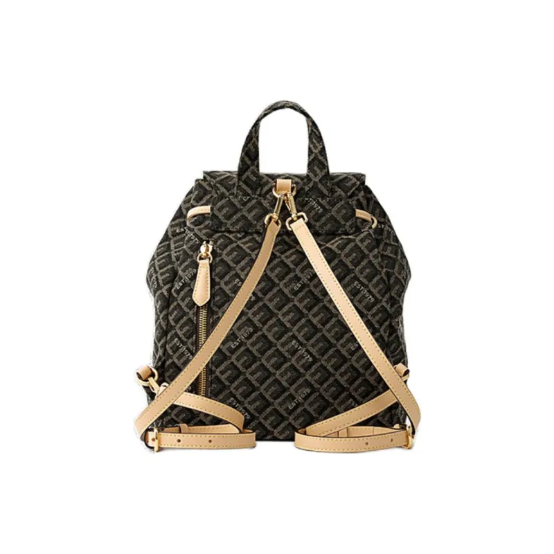 FION Fabric Monogram Backpacks Regular Unisex Coffee Light Camel-2
