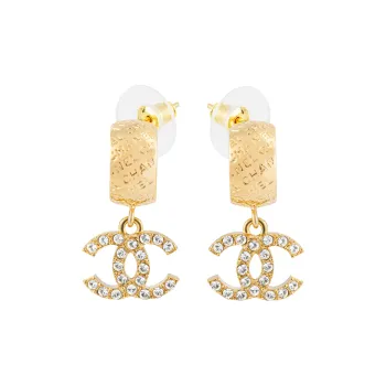 CHANEL Pearl Earrings Women's Gold And Crystal