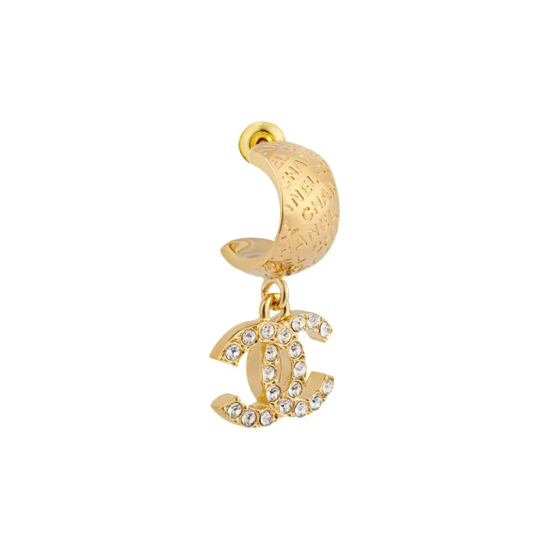 CHANEL Pearl Earrings Women's Gold And Crystal-4