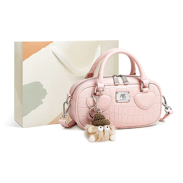 15 MINS Synthetic Leather Handbags Shoulder Bag Crossbody Bag Small Size Women's Ecru/Cherry Blossom Pink-4