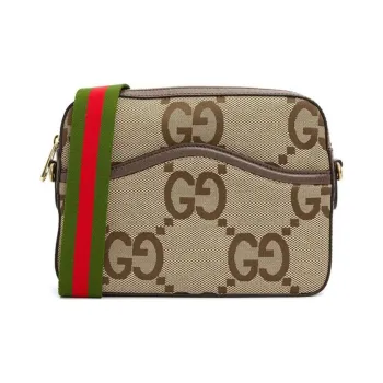 GUCCI Canvas With Leather Messenger Bag Canvas Bag Shoulder Bag Crossbody Bag Unisex Camel/Brown