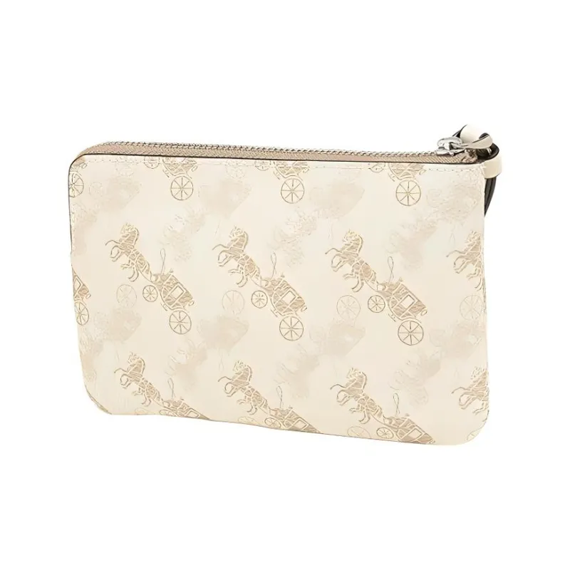 COACH Corner Zip Canvas Coin Purse Clutch Women's Cream White-1