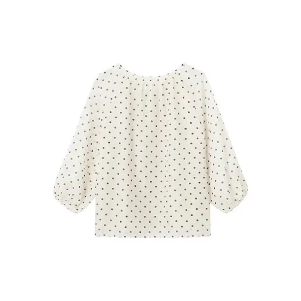 HDFULERN Shirt Women's Black White Polka Dot-1