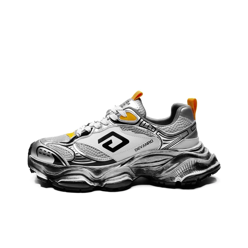 Devanro Slip Resistant Breathable Supportive Lightweight Height Increasing Low Top Chunky Sneakers Men's Silver White-1