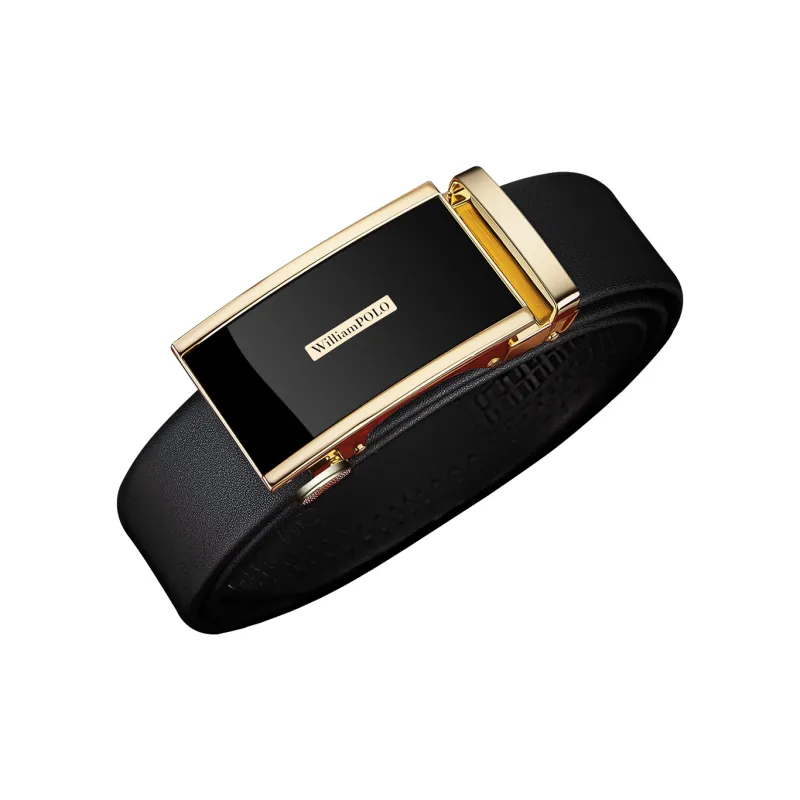 WilliamPOLO Cow Leather Leather Belts Men's Gold Width 3.4CM-3