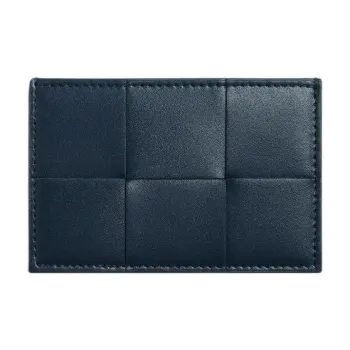 Bottega Veneta CASSETTE Calfskin Card Holder Men's Dark Blue With Amber Accents