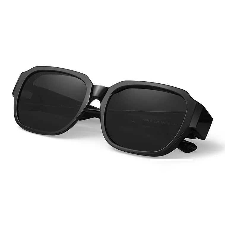LOHO TR90 Square Large Frame Sunglasses For A Slimmer Face Appearance Unisex Black-21