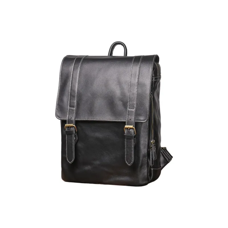 LARTIGENT Cow Leather Large Capacity Portable Computer Backpack Regular Men's Black-1