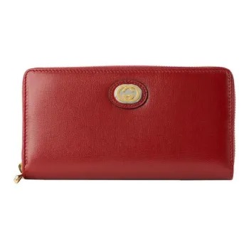 GUCCI Zip Around Leather Wallet Red