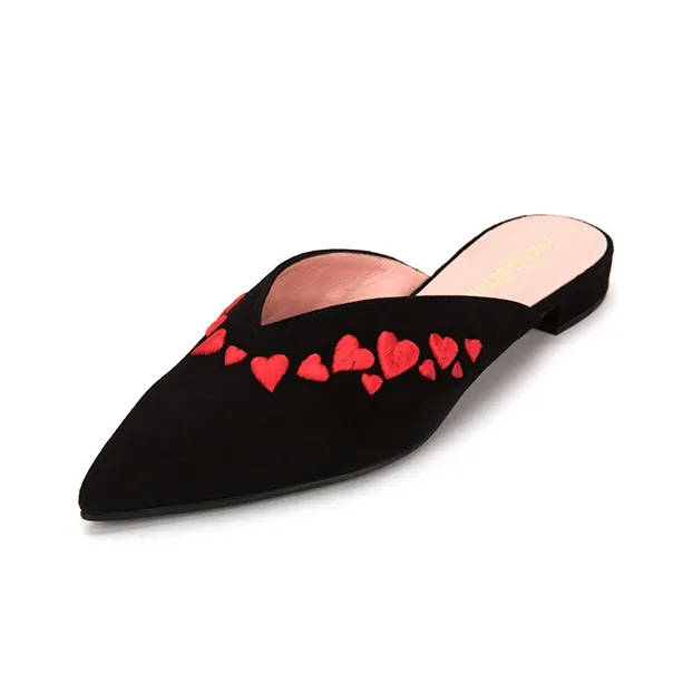 PrettyBallerinas Rubber Sole Slip-Resistant Wrap-toe Slippers Women's Black Red-1
