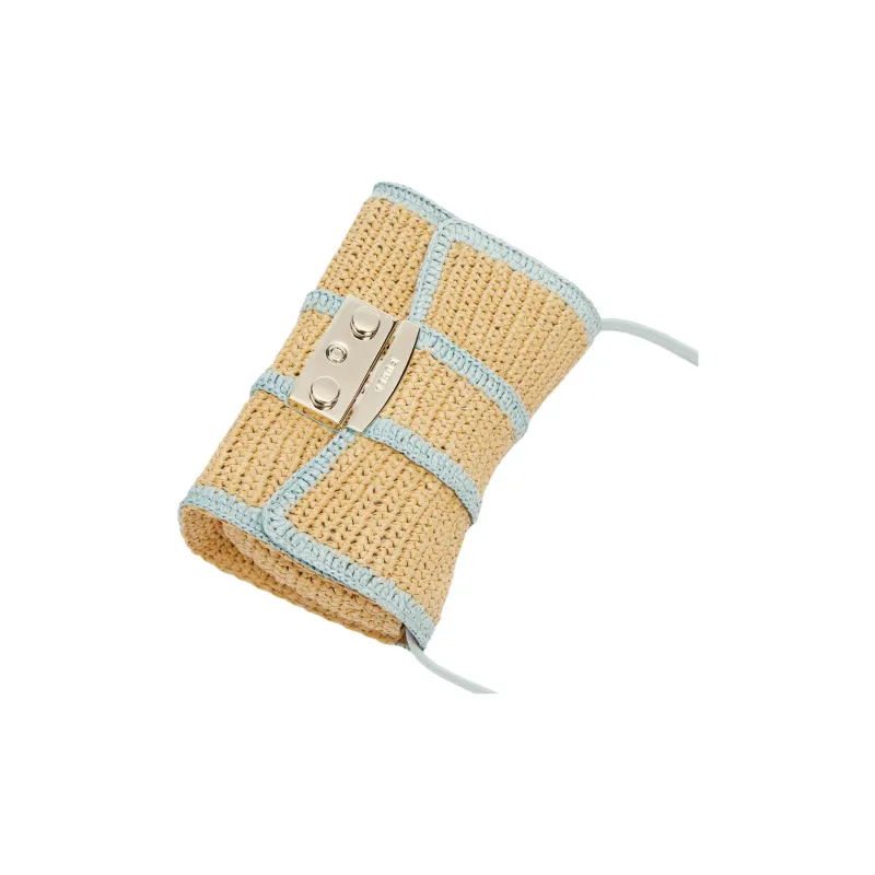 Furla Metropolis Collection Raffia Crossbody Bag, Shoulder Bag Women's Natural And Lake Blue-2