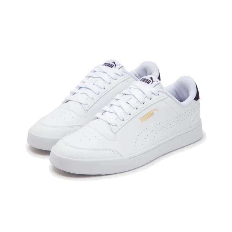 PUMA Shuffle Perf Anti Slip Wear Resistant Low Top Skateboard Shoes Unisex White Gold-2