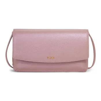 TUMI Leather Wallet Handheld Crossbody Bag Women's Pearl Pink Red