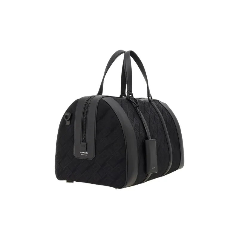 FERRAGAMO Fabric With Soft Calfskin Travel Bag Men's Black-1