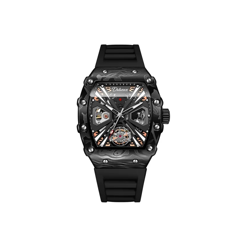 Dulunwe Automatic Mechanical Movement Rubber Band Strap Watch Men's Watches Black Dial-1