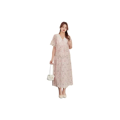 DAMABAIFENBAI Two Piece Skirt Sets Women's Pink