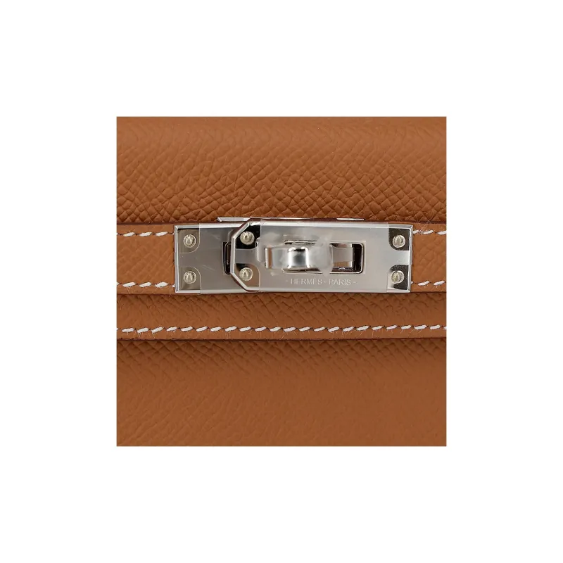 HERMES Mini Kelly 2nd Generation Epsom Leather Kelly Bag Handbags Mini Women's Gold Brown-16