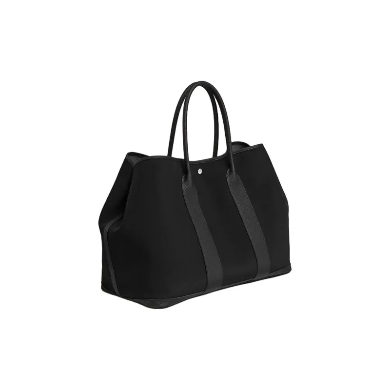 HERMES Garden Party Woolycot Canvas With Negonda Calfskin Garden Bag Handbag Women's Black-1
