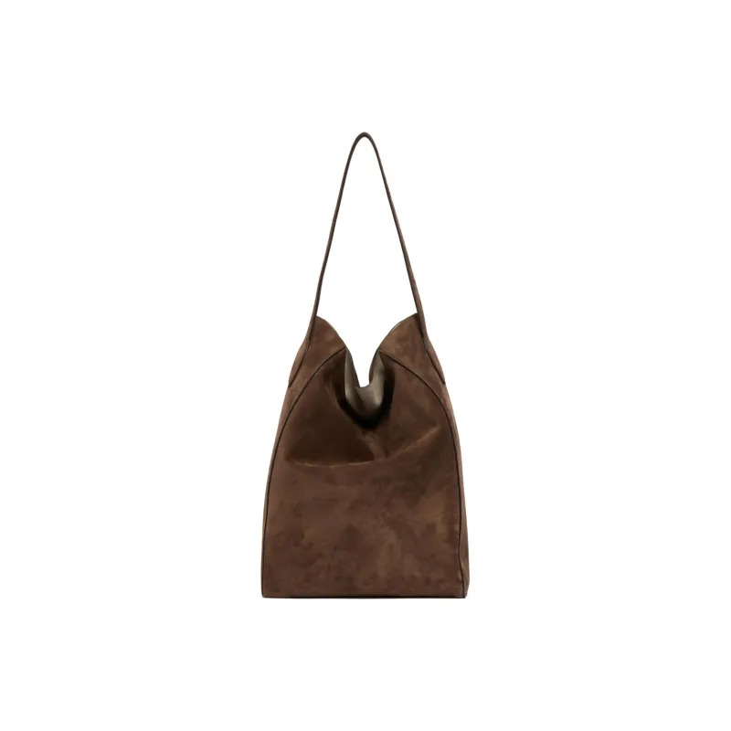 KHAITE Suede Leather One Shoulder Handbags Women's Brown-0